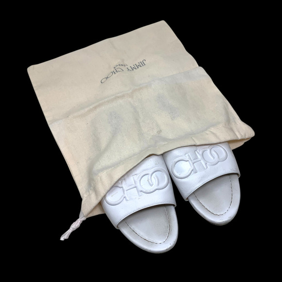 Jimmy Choo Tiaret Flat Sandals Size 40 US 10 White Calf Leather Dust Bag Boxed - Picture 10 of 13